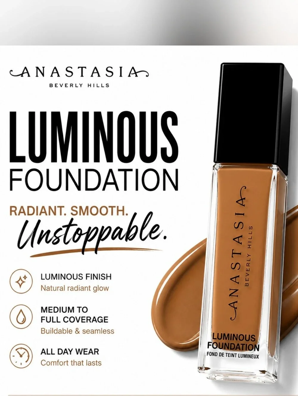New! Anastasia Luminous Foundation — 510W / Deep skin with a warm undertone